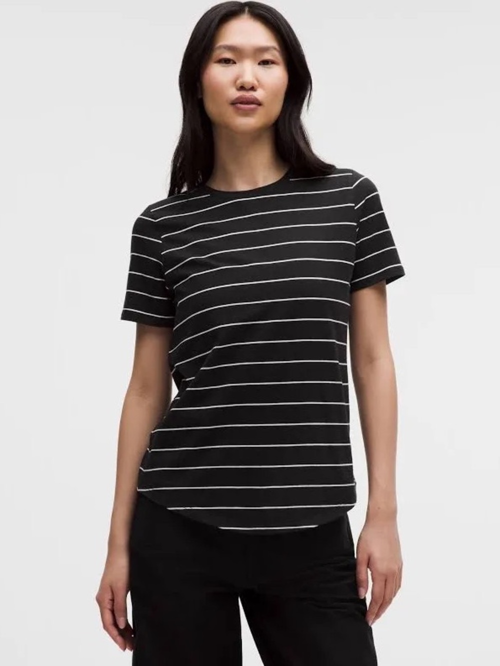 Lululemon Love Crewneck T-Shirt Swap Stripe Black White Sz 8 EUC $48 MSRP